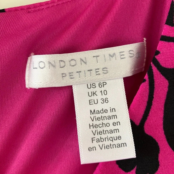 NWT London Times Women's Sleeveless Midi Fit & Flare Dress Pink Black Floral 6P - Picture 7 of 8